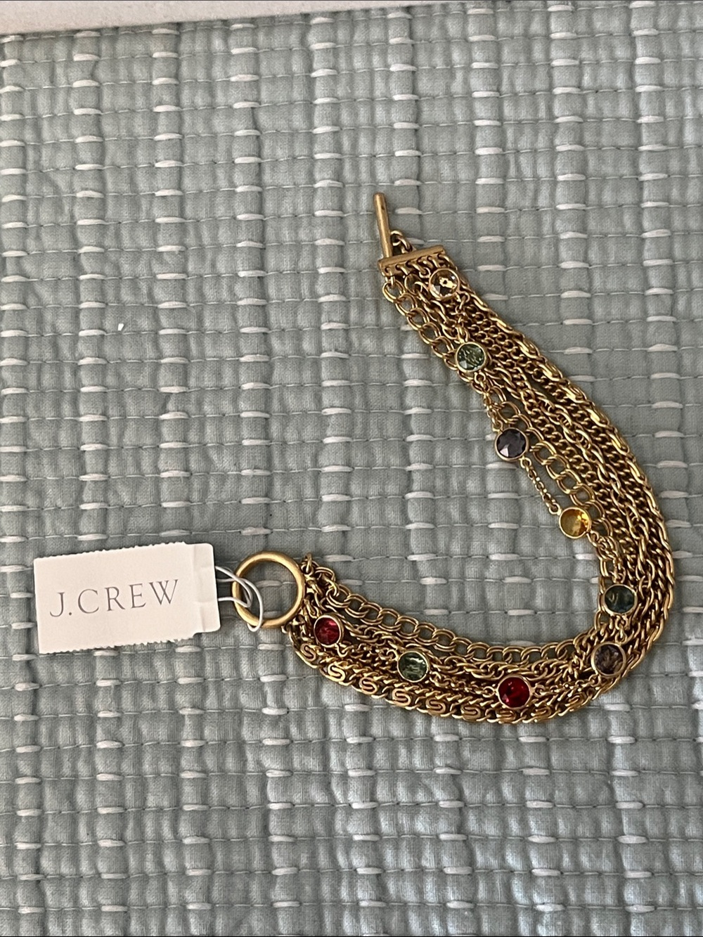 J. Crew Gold Multi-Chain Toggle Bracelet with Multicolor Gem Accents -7.5”